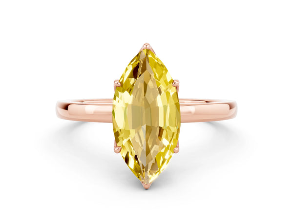Rose gold Marquise Cut Yellow Sapphire Solitaire Ring with Thin Band and Prong Setting