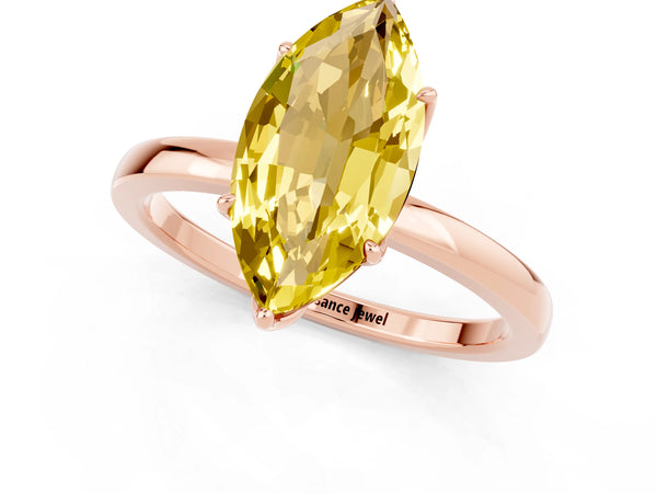 Rose gold Marquise Cut Yellow Sapphire Solitaire Ring with Thin Band and Prong Setting
