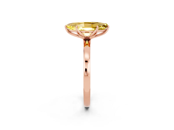 Rose gold Marquise Cut Yellow Sapphire Solitaire Ring with Thin Band and Prong Setting