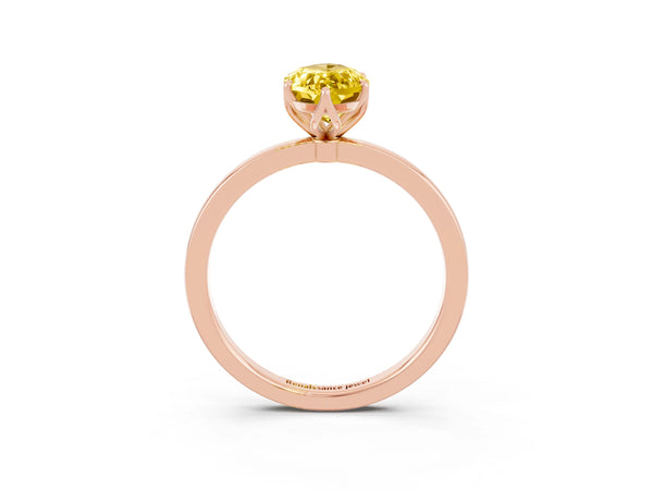 Rose gold Marquise Cut Yellow Sapphire Solitaire Ring with Thin Band and Prong Setting