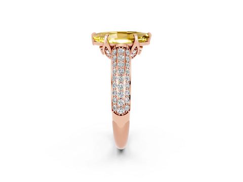 Rose gold Marquise Cut Yellow Sapphire Solitaire Ring with Three-Row Pavé Band and Four-Prong Setting_14
