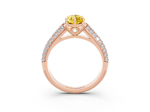 Rose gold Marquise Cut Yellow Sapphire Solitaire Ring with Three-Row Pavé Band and Four-Prong Setting_15