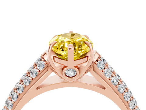 Rose gold Marquise Cut Yellow Sapphire Solitaire Ring with Three-Row Pavé Band and Four-Prong Setting_16