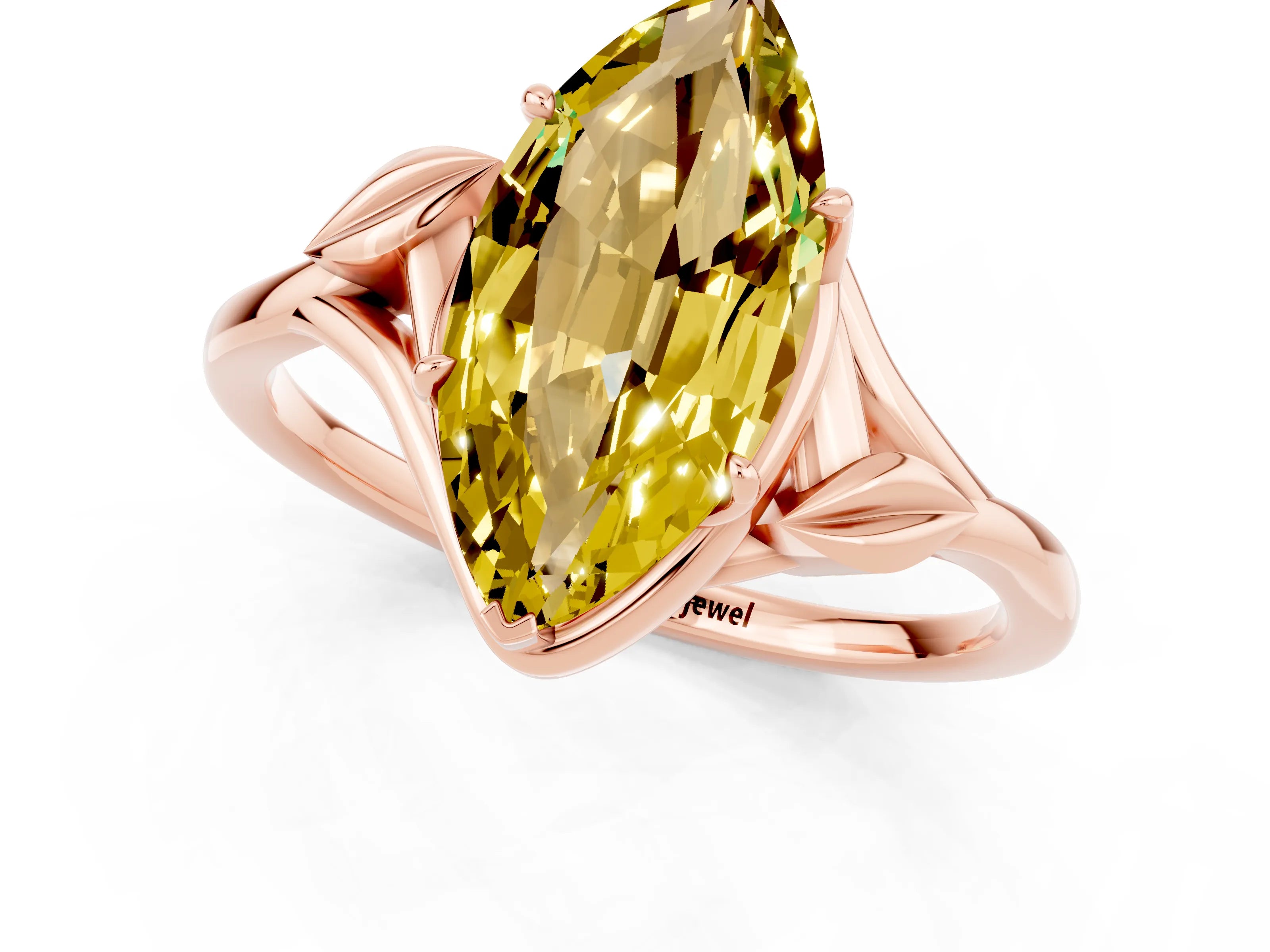 Rose gold Marquise Cut Yellow Sapphire Solitaire Ring with Twist Band and Four-Prong Setting_25