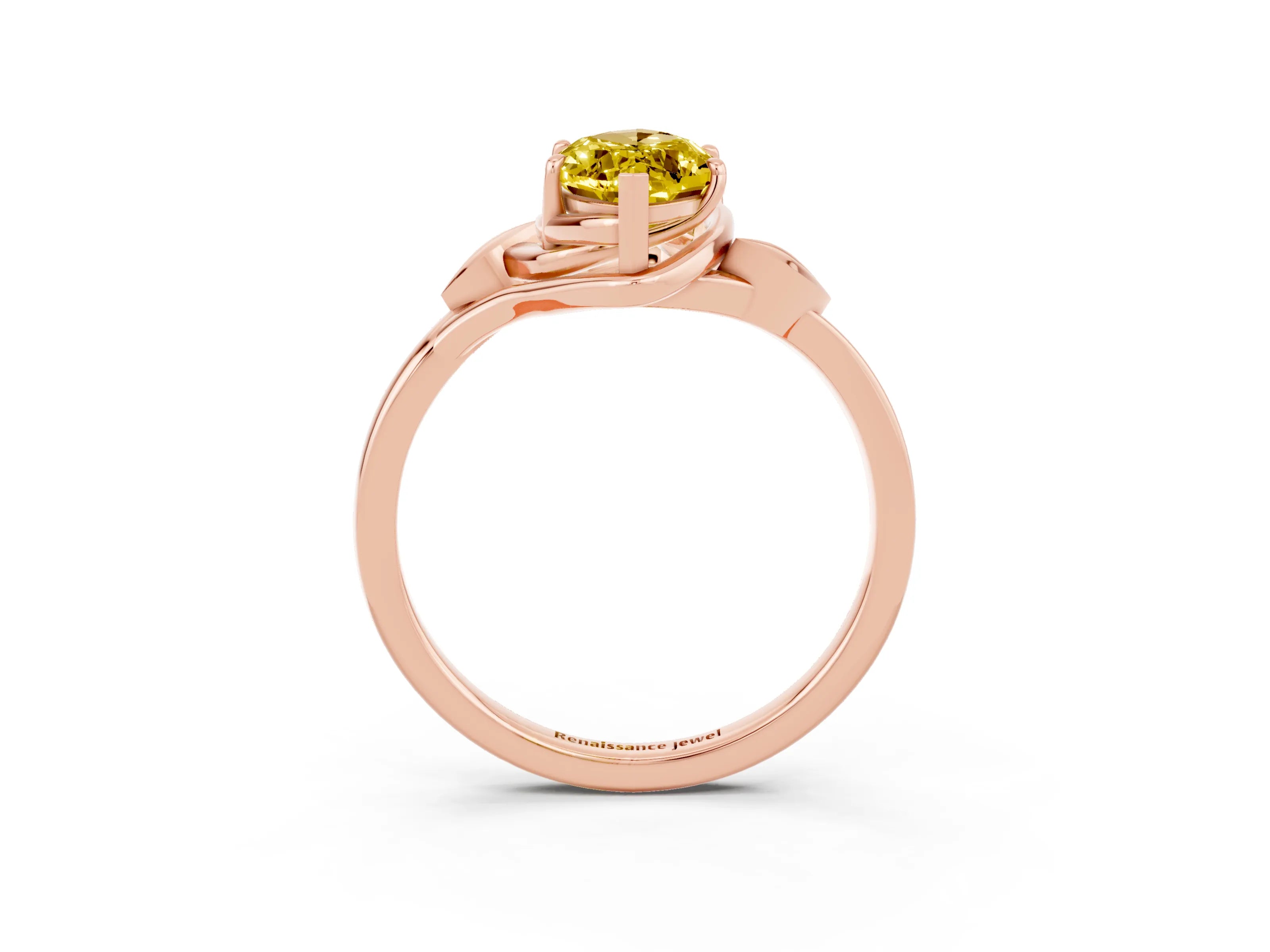Rose gold Marquise Cut Yellow Sapphire Solitaire Ring with Twist Band and Four-Prong Setting_27