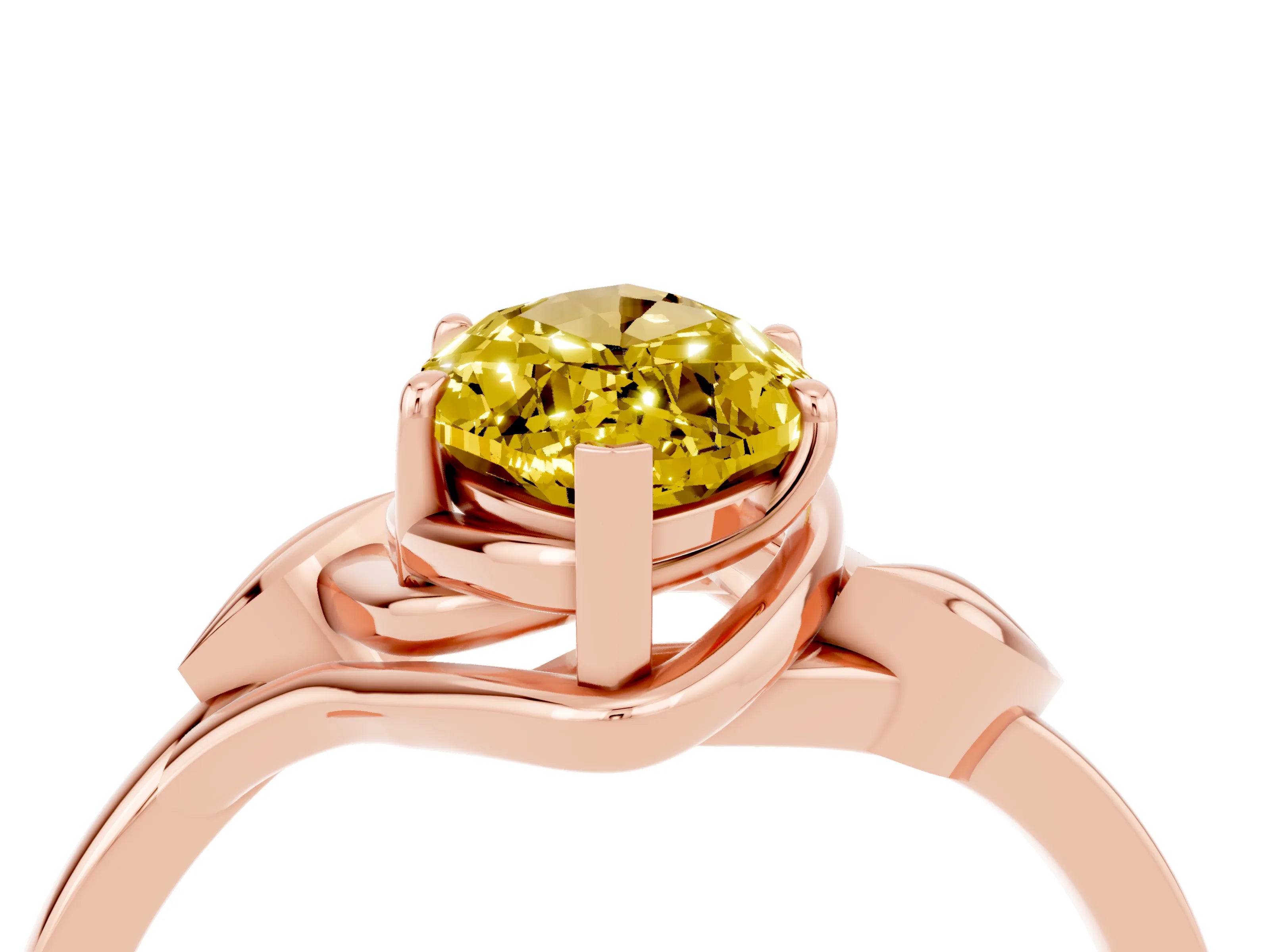 Rose gold Marquise Cut Yellow Sapphire Solitaire Ring with Twist Band and Four-Prong Setting_28