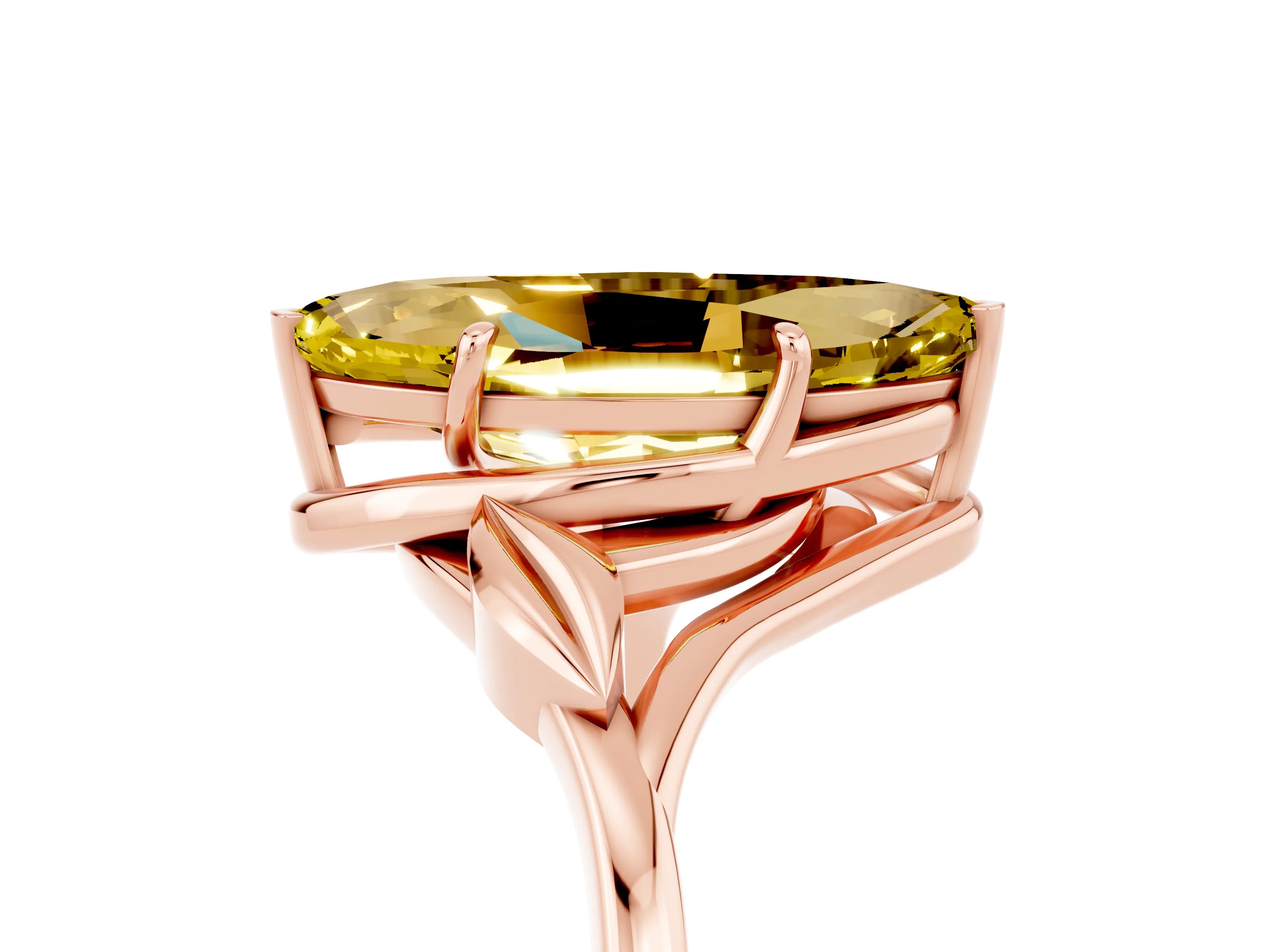 Rose gold Marquise Cut Yellow Sapphire Solitaire Ring with Twist Band and Four-Prong Setting_29