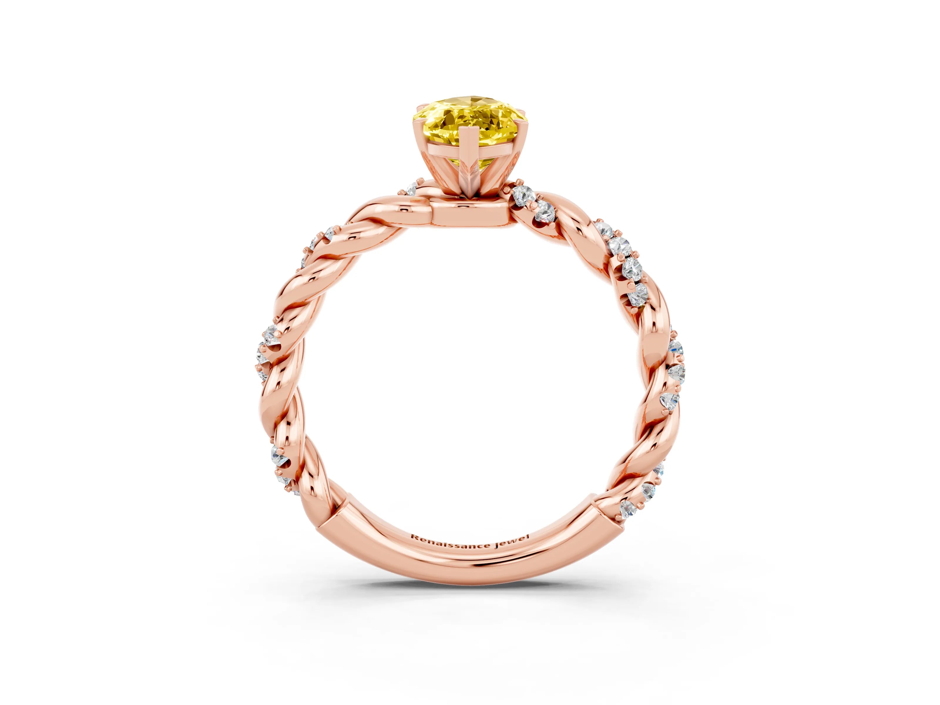 Rose gold Marquise Cut Yellow Sapphire Solitaire Ring with Twisted Band and Pavé Accents_3