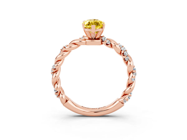 Rose gold Marquise Cut Yellow Sapphire Solitaire Ring with Twisted Band and Pavé Accents