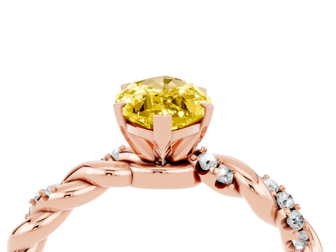 Rose gold Marquise Cut Yellow Sapphire Solitaire Ring with Twisted Band and Pavé Accents_4