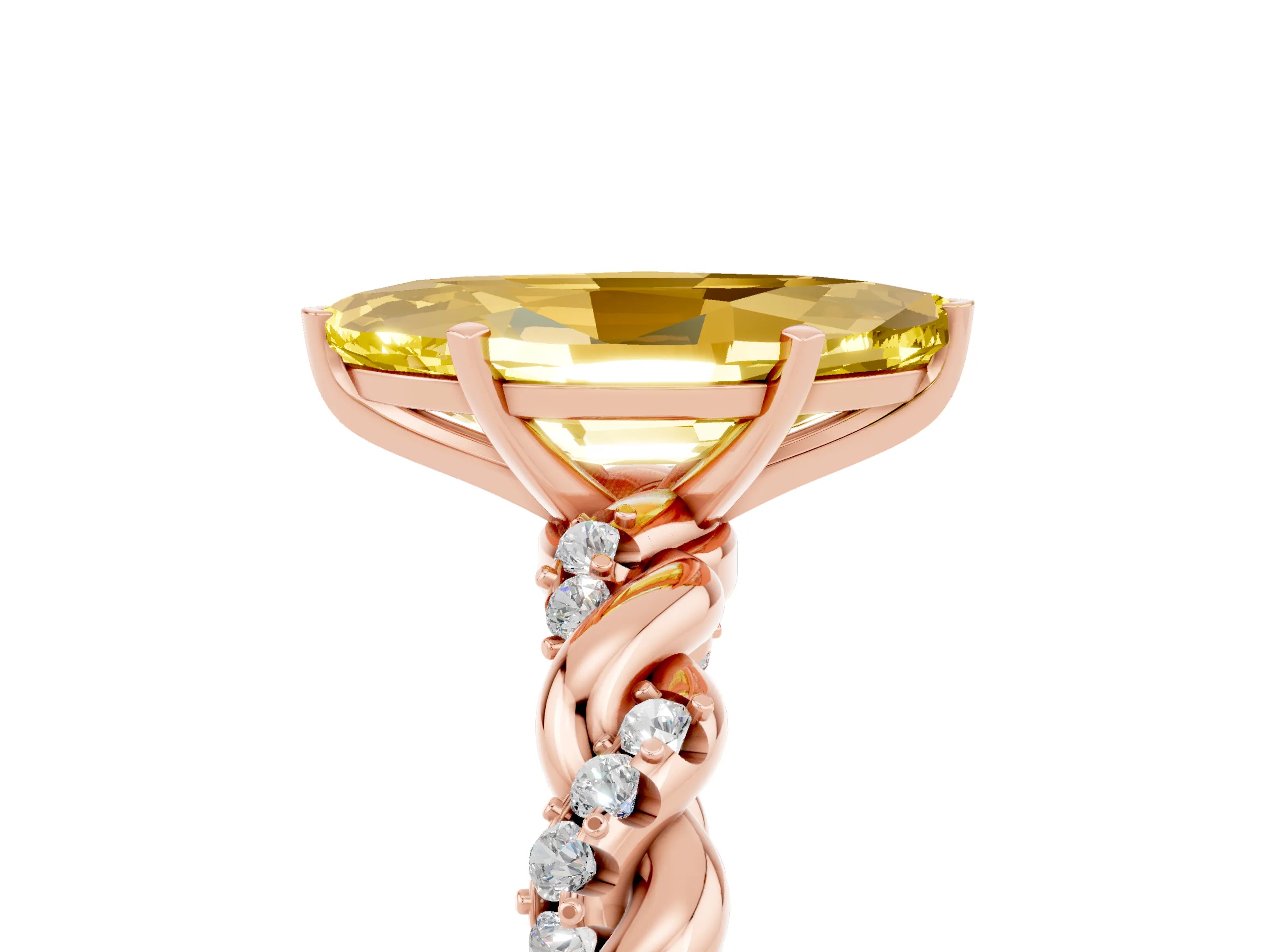 Rose gold Marquise Cut Yellow Sapphire Solitaire Ring with Twisted Band and Pavé Accents_5