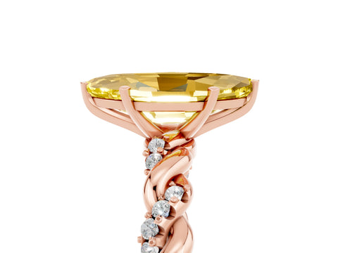 Rose gold Marquise Cut Yellow Sapphire Solitaire Ring with Twisted Band and Pavé Accents_5