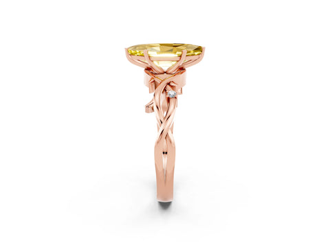 Rose gold Marquise Cut Yellow Sapphire Solitaire Ring with Twisted Band and Prong Setting_2
