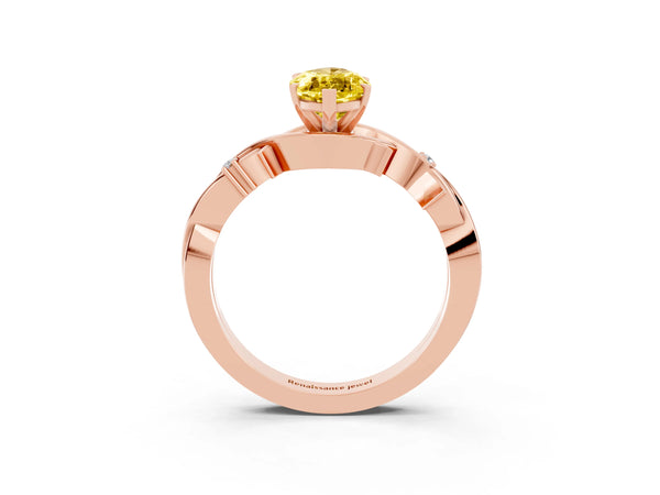 Rose gold Marquise Cut Yellow Sapphire Solitaire Ring with Twisted Band and Prong Setting