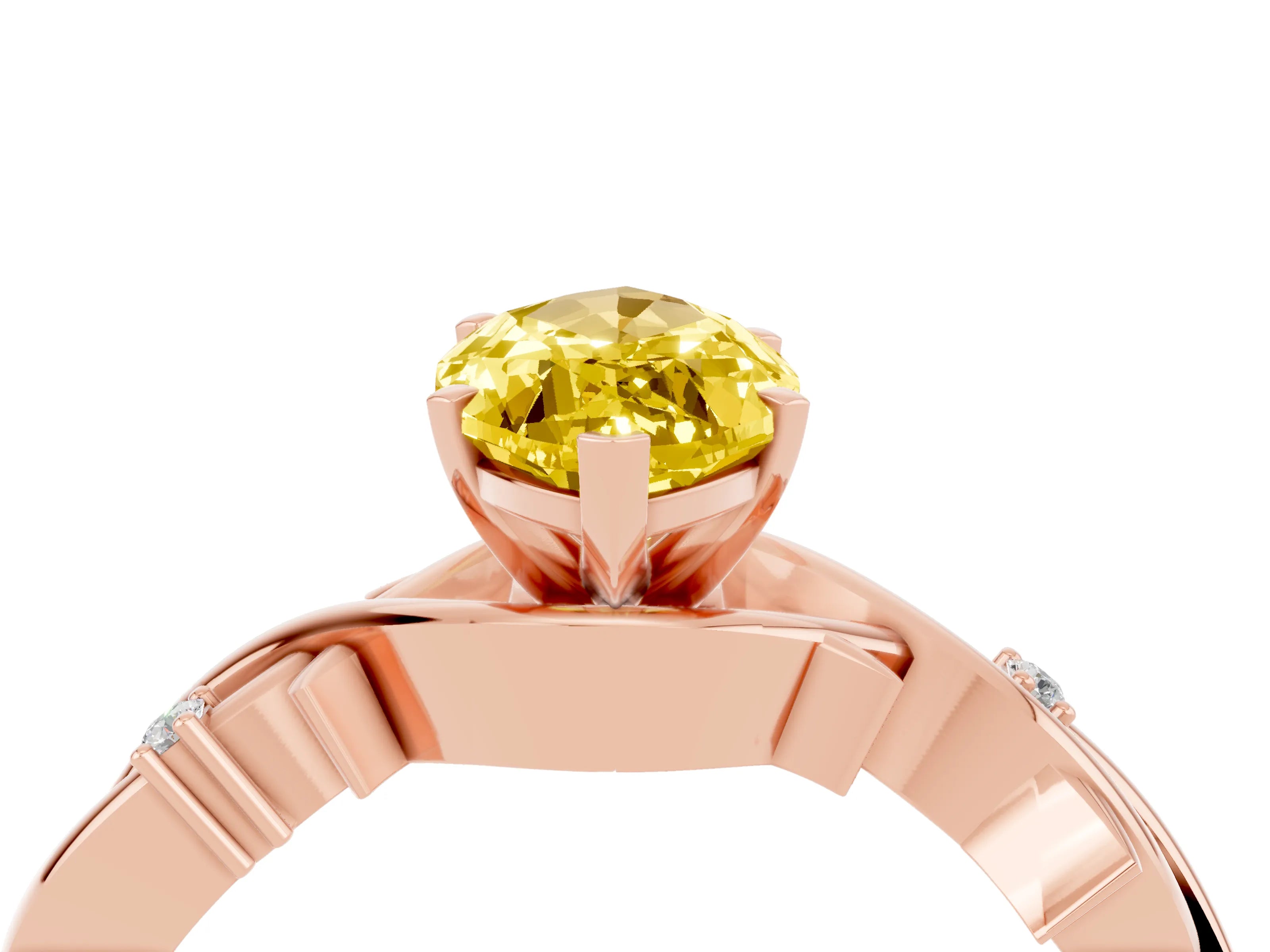 Rose gold Marquise Cut Yellow Sapphire Solitaire Ring with Twisted Band and Prong Setting_4