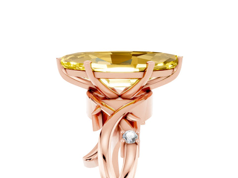 Rose gold Marquise Cut Yellow Sapphire Solitaire Ring with Twisted Band and Prong Setting_5