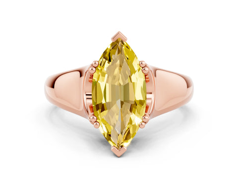 Rose gold Marquise Cut Yellow Sapphire Solitaire Ring with Wide Band and Prong Setting_24