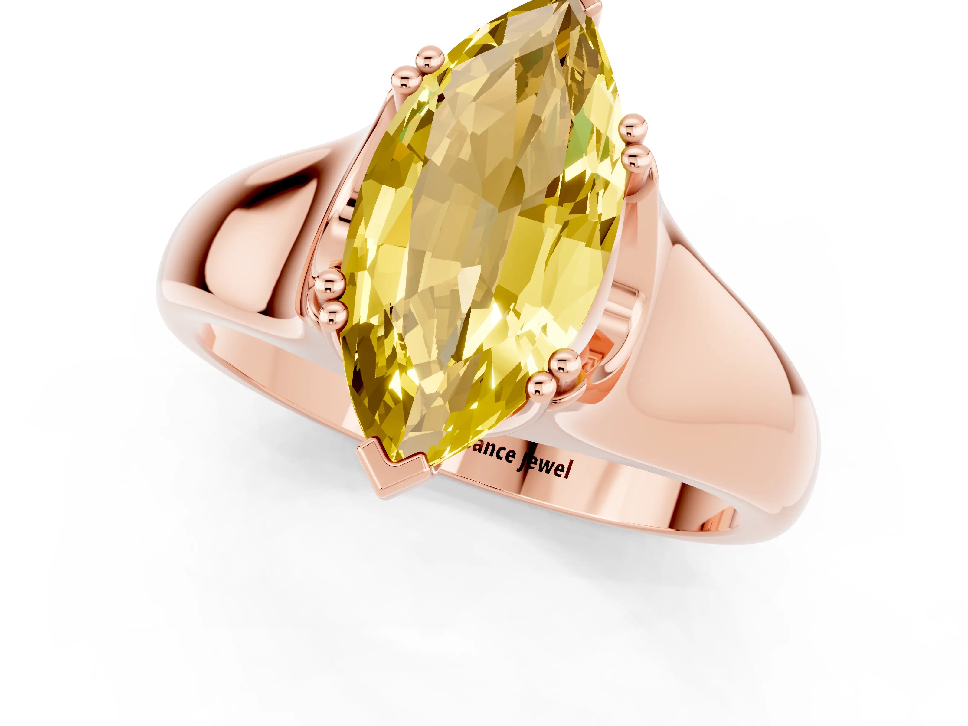 Rose gold Marquise Cut Yellow Sapphire Solitaire Ring with Wide Band and Prong Setting_25