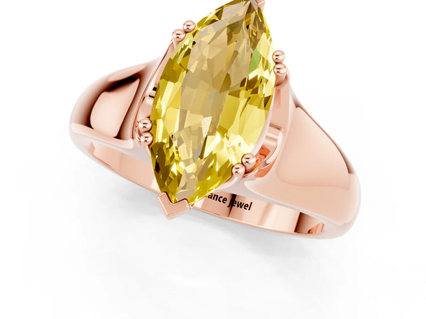 Rose gold Marquise Cut Yellow Sapphire Solitaire Ring with Wide Band and Prong Setting