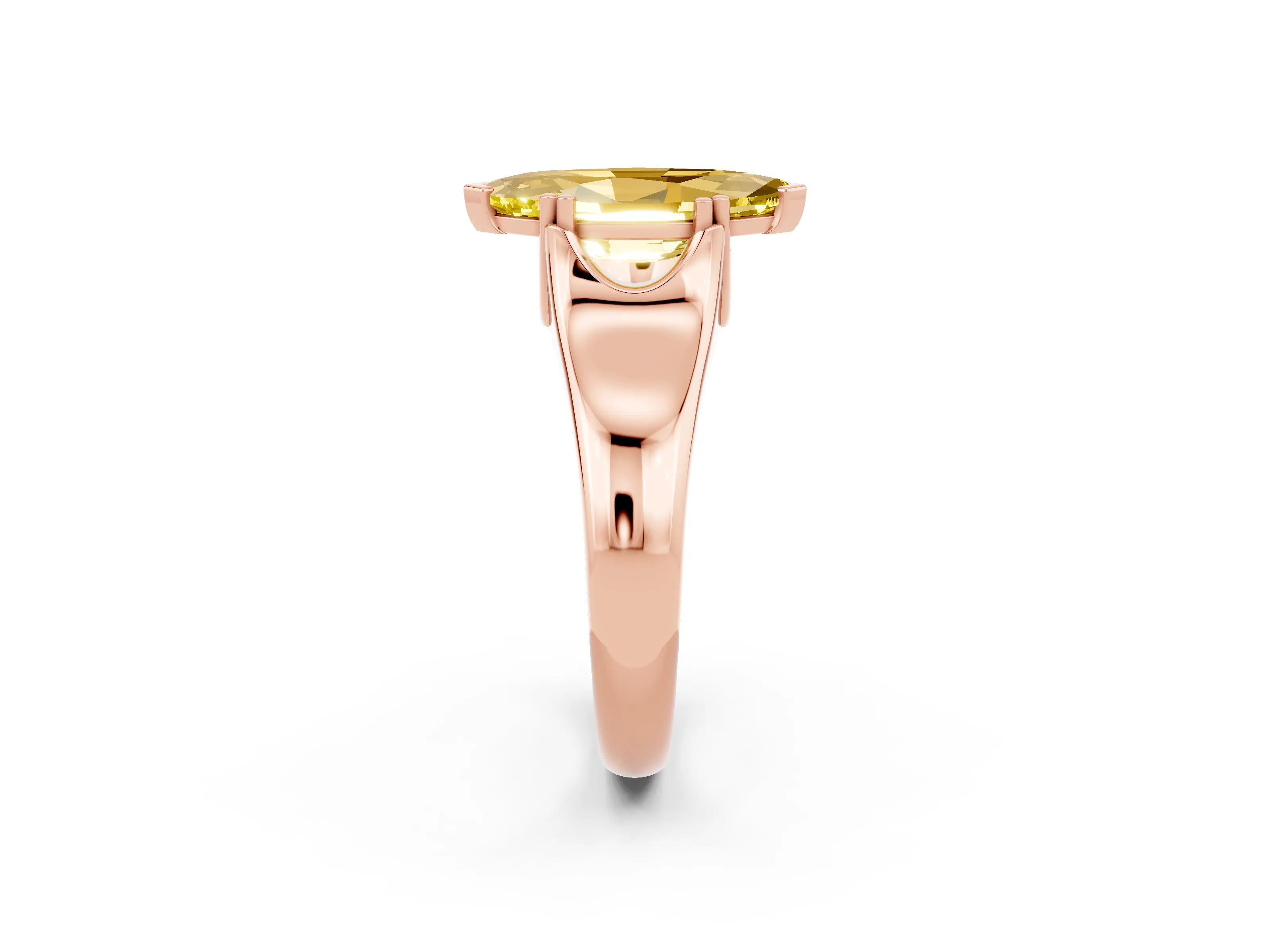 Rose gold Marquise Cut Yellow Sapphire Solitaire Ring with Wide Band and Prong Setting_26