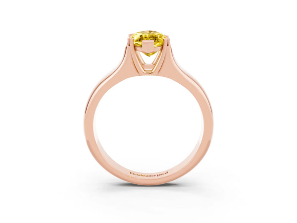 Rose gold Marquise Cut Yellow Sapphire Solitaire Ring with Wide Band and Prong Setting