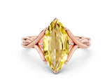 Rose gold Marquise Cut Yellow Sapphire Solitaire Twist Band Prong Setting Ring_84