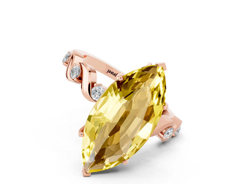 Rose gold Marquise Cut Yellow Sapphire Solitaire Twisted Band with Round  Accents and Prong Setting_12