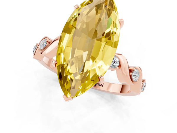 Rose gold Marquise Cut Yellow Sapphire Solitaire Twisted Band with Round  Accents and Prong Setting