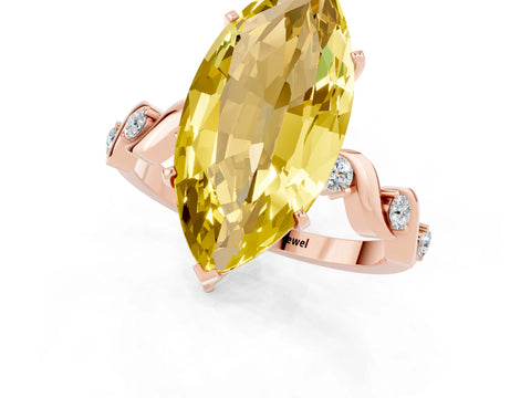 Rose gold Marquise Cut Yellow Sapphire Solitaire Twisted Band with Round  Accents and Prong Setting_13