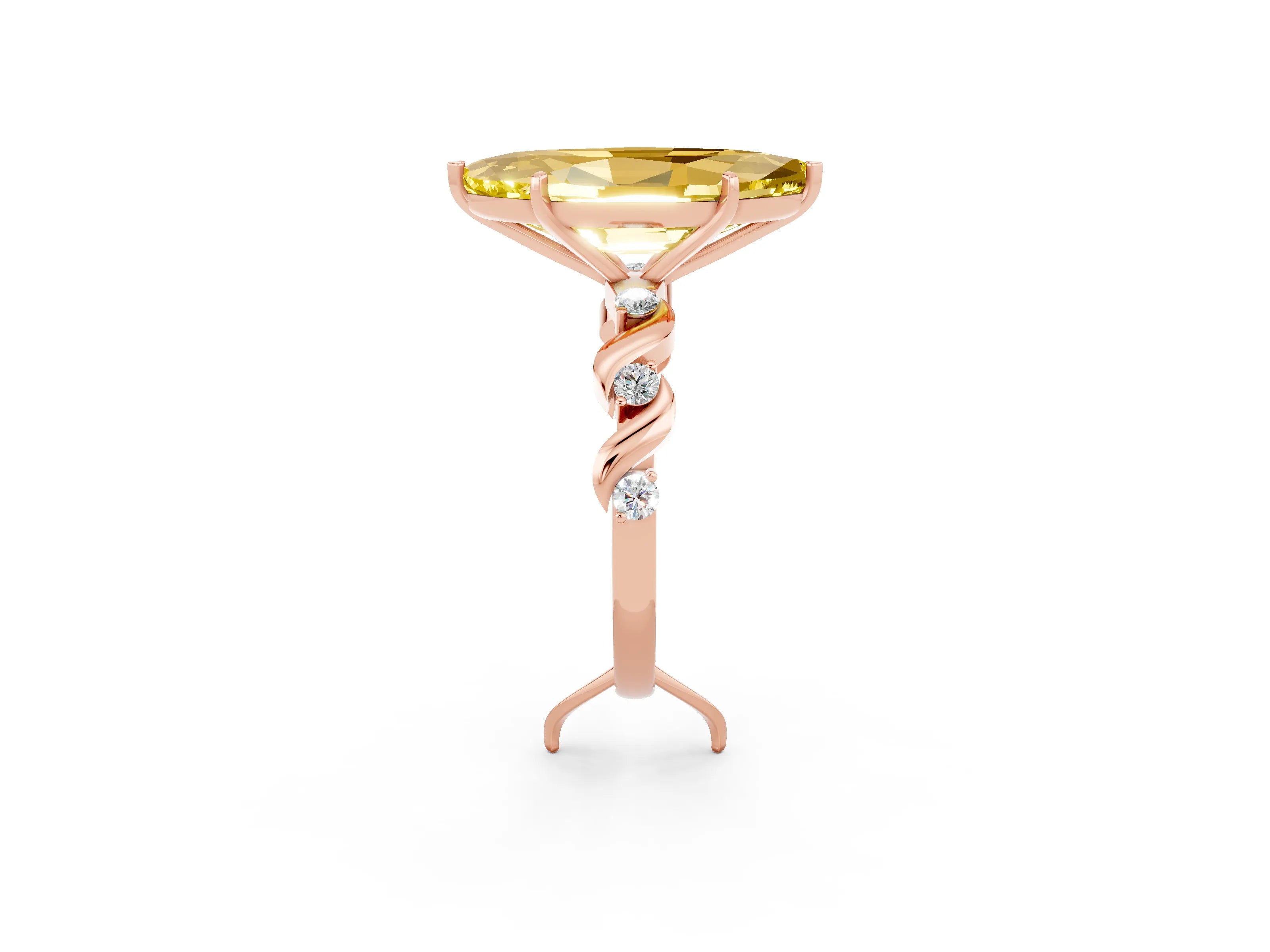 Rose gold Marquise Cut Yellow Sapphire Solitaire Twisted Band with Round  Accents and Prong Setting_14