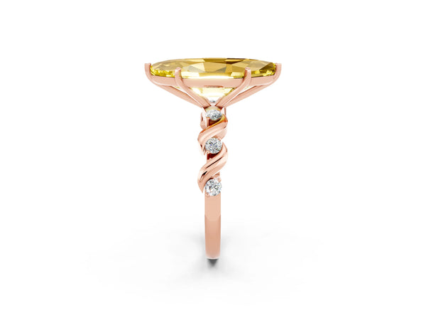 Rose gold Marquise Cut Yellow Sapphire Solitaire Twisted Band with Round  Accents and Prong Setting
