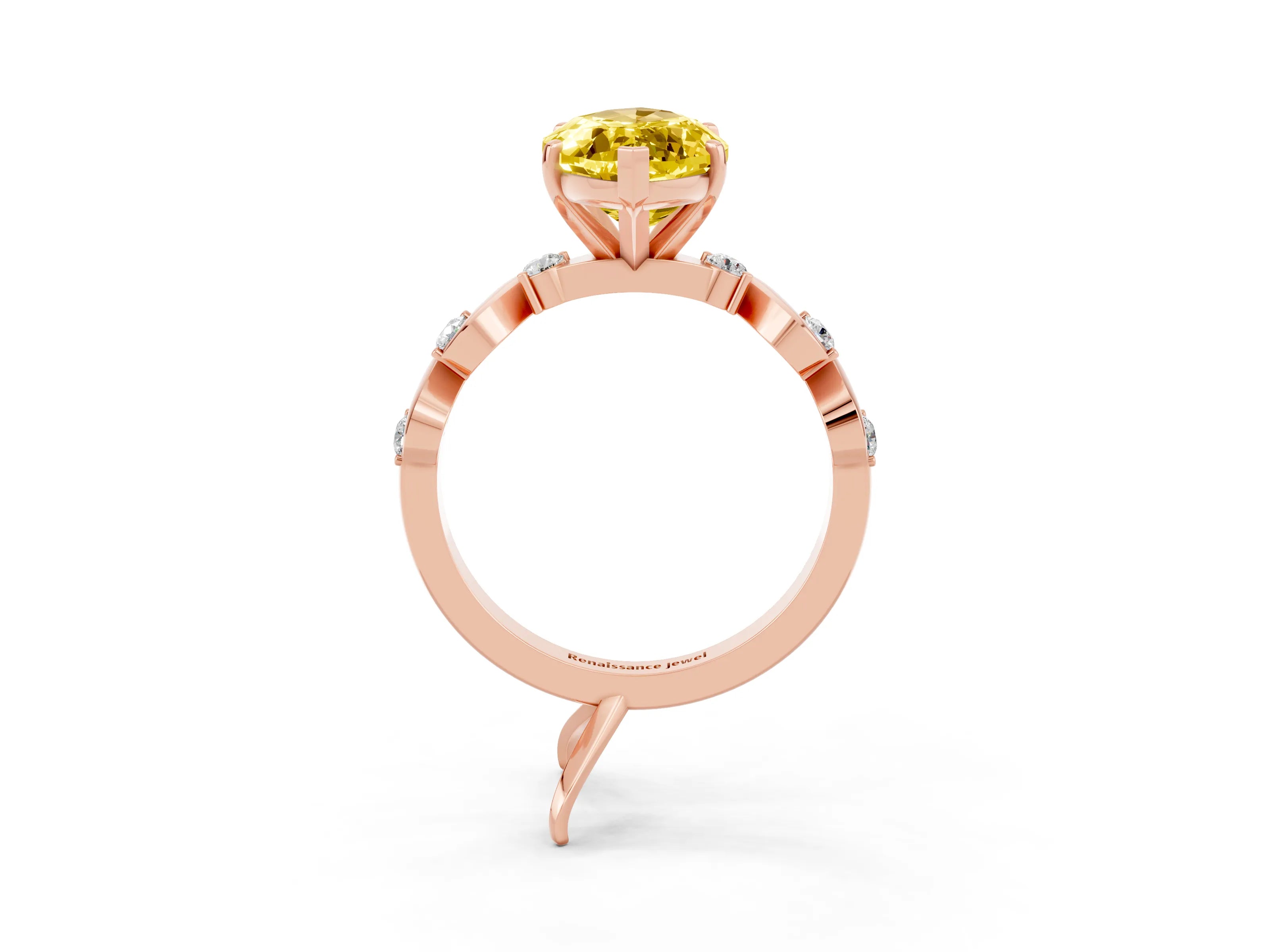 Rose gold Marquise Cut Yellow Sapphire Solitaire Twisted Band with Round  Accents and Prong Setting_15