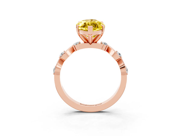Rose gold Marquise Cut Yellow Sapphire Solitaire Twisted Band with Round  Accents and Prong Setting