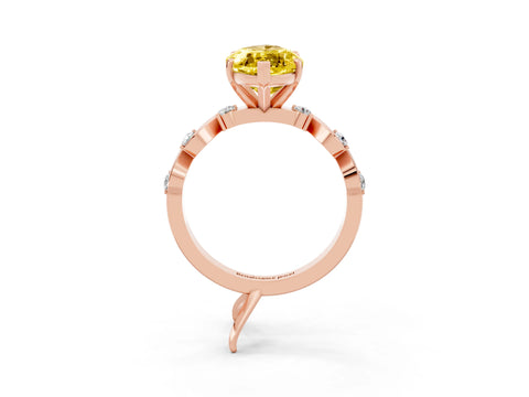 Rose gold Marquise Cut Yellow Sapphire Solitaire Twisted Band with Round  Accents and Prong Setting_15