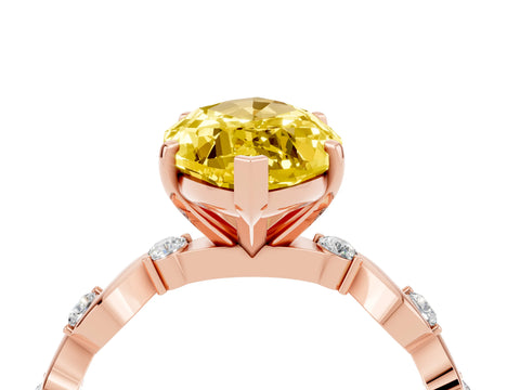 Rose gold Marquise Cut Yellow Sapphire Solitaire Twisted Band with Round  Accents and Prong Setting_16