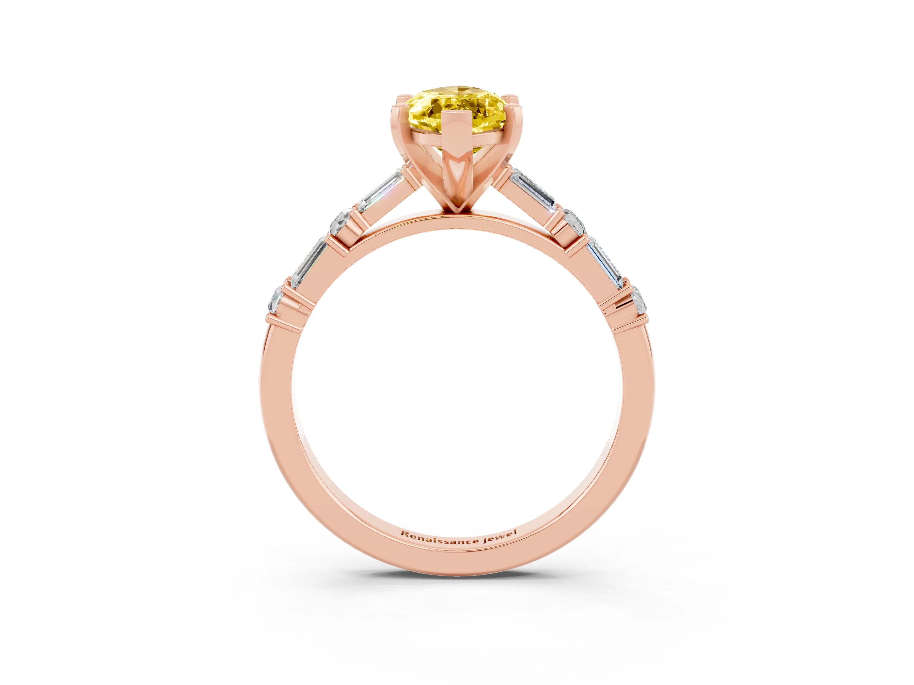 Rose gold Marquise Cut Yellow Sapphire Solitaire with Side Baguettes and Channel Set Band_27