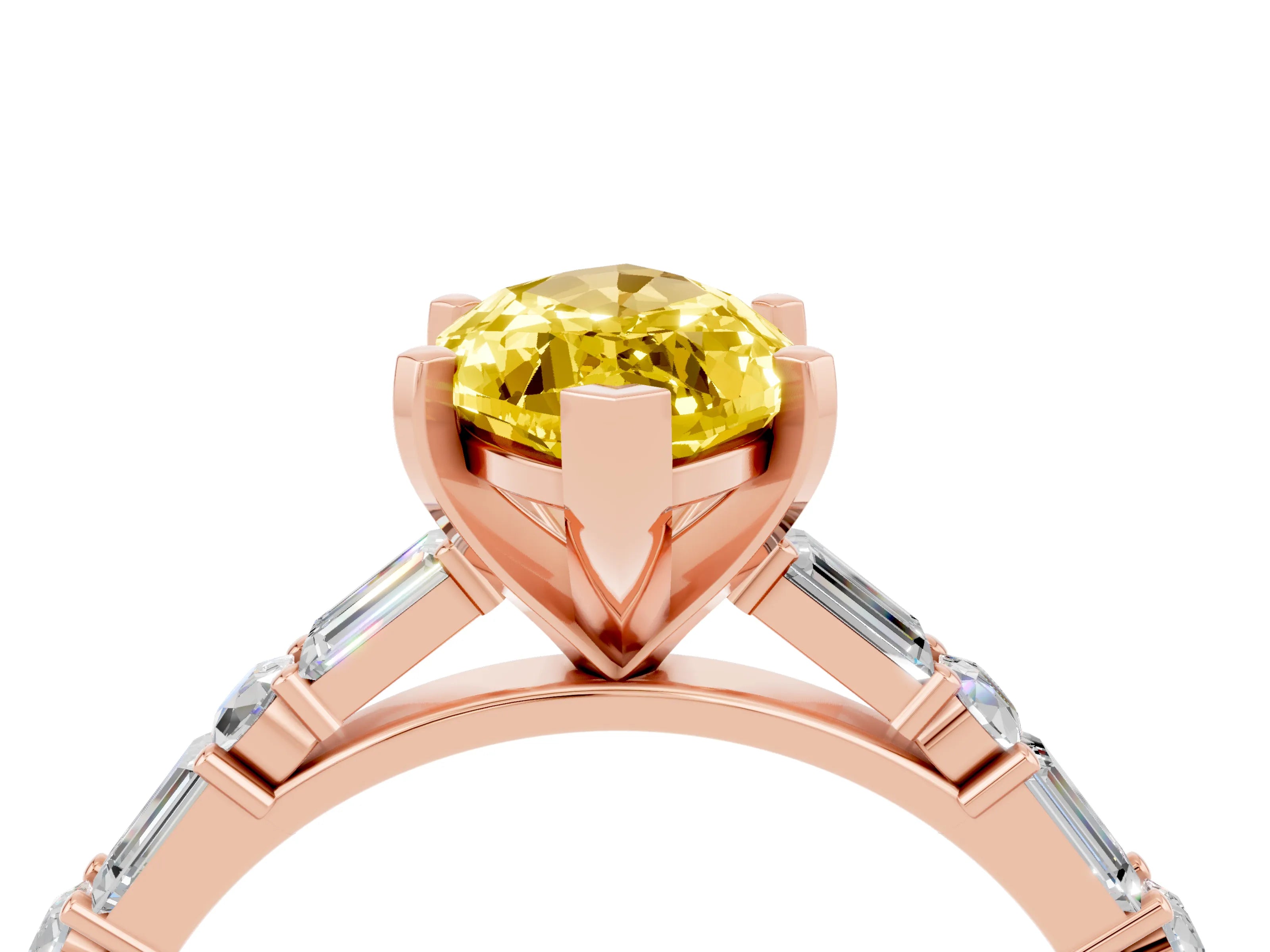Rose gold Marquise Cut Yellow Sapphire Solitaire with Side Baguettes and Channel Set Band_28