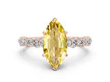 Rose gold Marquise Cut Yellow Sapphire Solitaire with Side Stones, Pave Band, Four-Prong Setting_24