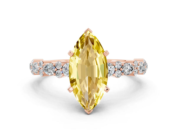 Rose gold Marquise Cut Yellow Sapphire Side Stone Solitaire Ring with Round  and Four-Prong Setting