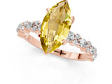 Rose gold Marquise Cut Yellow Sapphire Solitaire with Side Stones, Pave Band, Four-Prong Setting_25