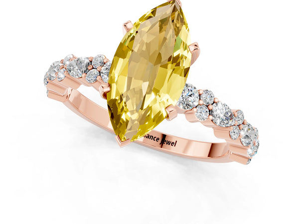 Rose gold Marquise Cut Yellow Sapphire Side Stone Solitaire Ring with Round  and Four-Prong Setting