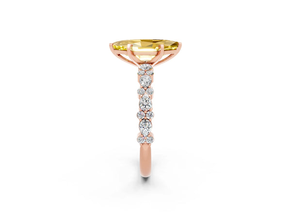 Rose gold Marquise Cut Yellow Sapphire Side Stone Solitaire Ring with Round  and Four-Prong Setting
