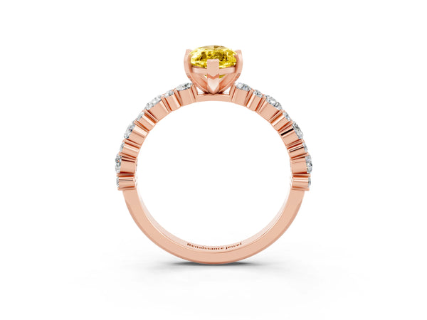 Rose gold Marquise Cut Yellow Sapphire Side Stone Solitaire Ring with Round  and Four-Prong Setting