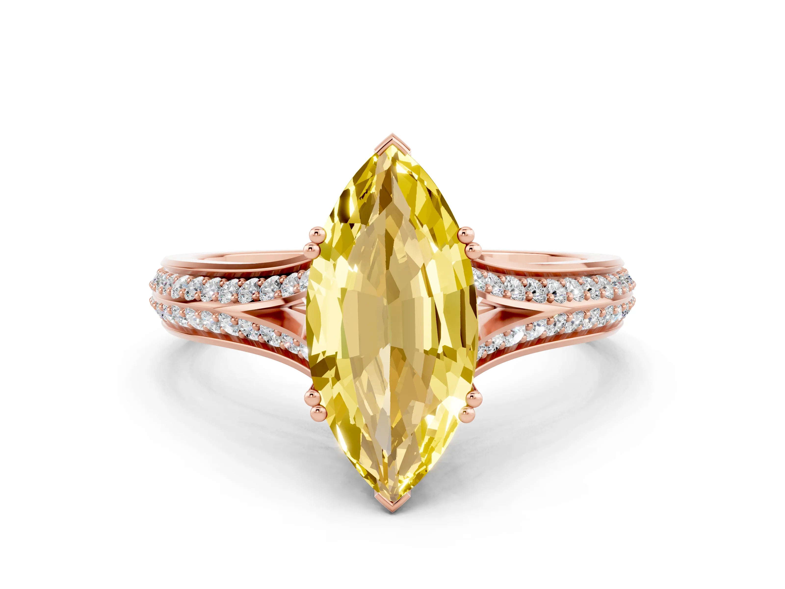 Rose gold Marquise Cut Yellow Sapphire Split Shank Engagement Ring with Pavé Band_24