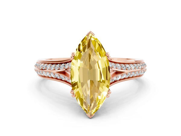 Rose gold Marquise Cut Yellow Sapphire Split Shank Engagement Ring with Pavé Band