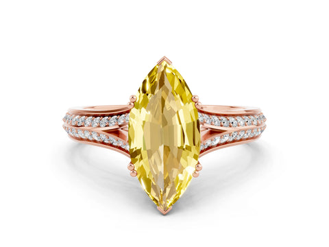 Rose gold Marquise Cut Yellow Sapphire Split Shank Engagement Ring with Pavé Band_24