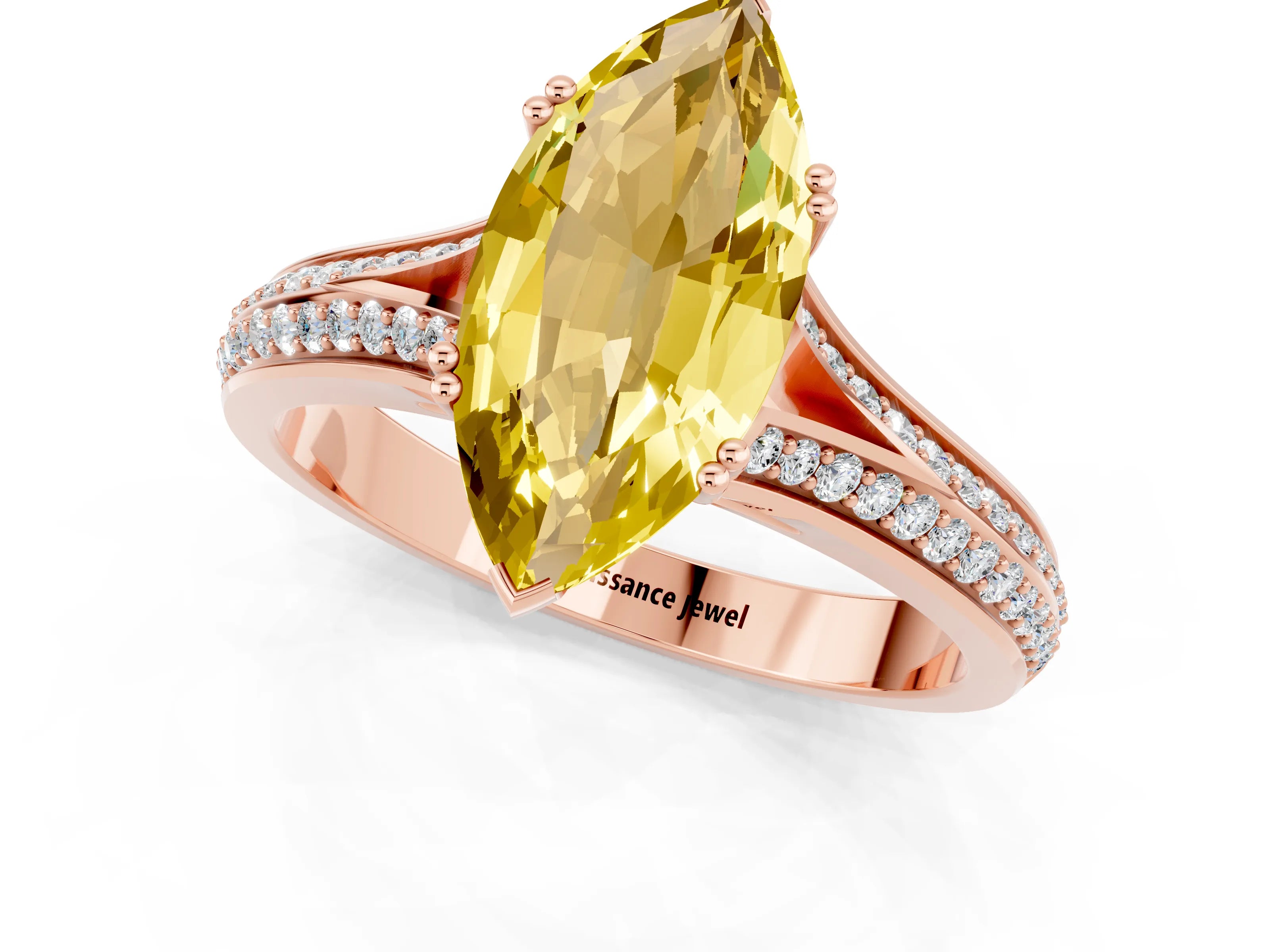 Rose gold Marquise Cut Yellow Sapphire Split Shank Engagement Ring with Pavé Band_25