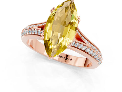 Rose gold Marquise Cut Yellow Sapphire Split Shank Engagement Ring with Pavé Band_25