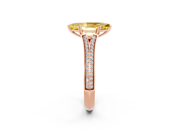Rose gold Marquise Cut Yellow Sapphire Split Shank Engagement Ring with Pavé Band