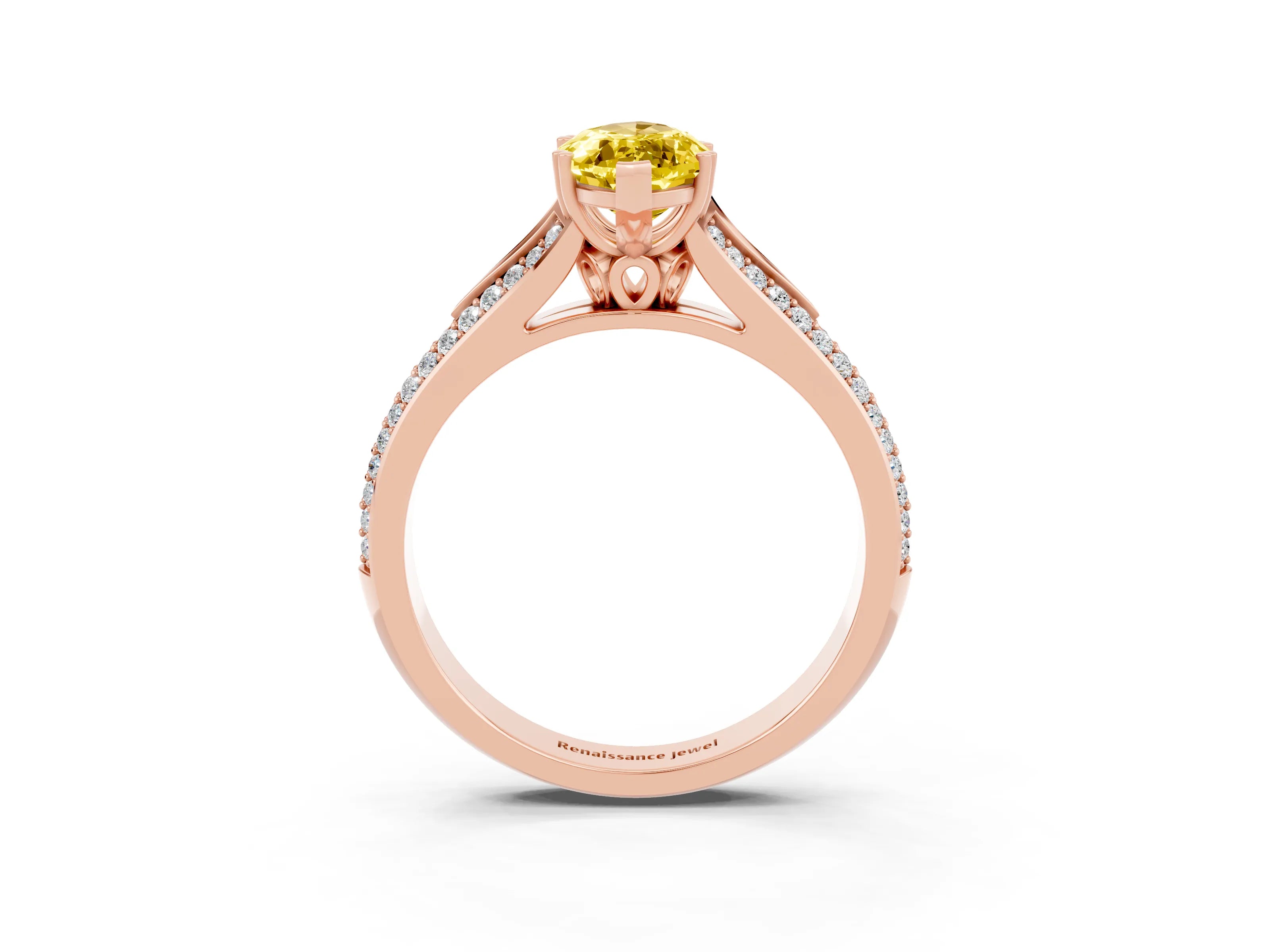 Rose gold Marquise Cut Yellow Sapphire Split Shank Engagement Ring with Pavé Band_27